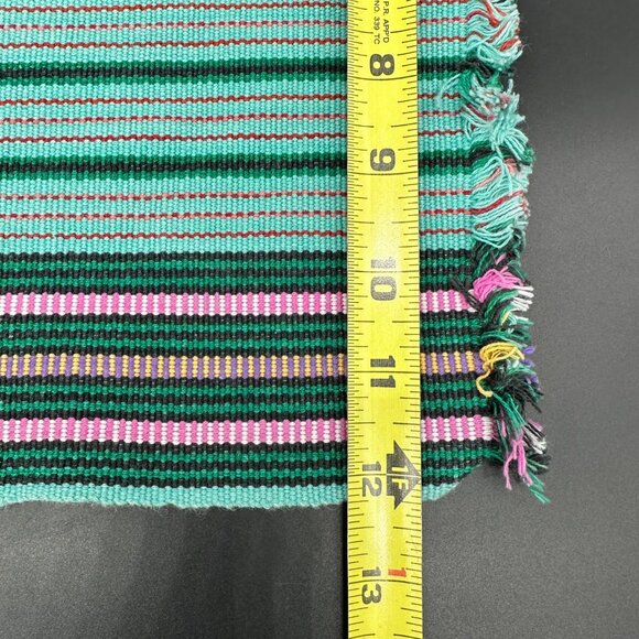 Vintage Placemat and Napkin Set Cotton Fringe Green Pink Stripes Setting for 6 - Picture 4 of 8
